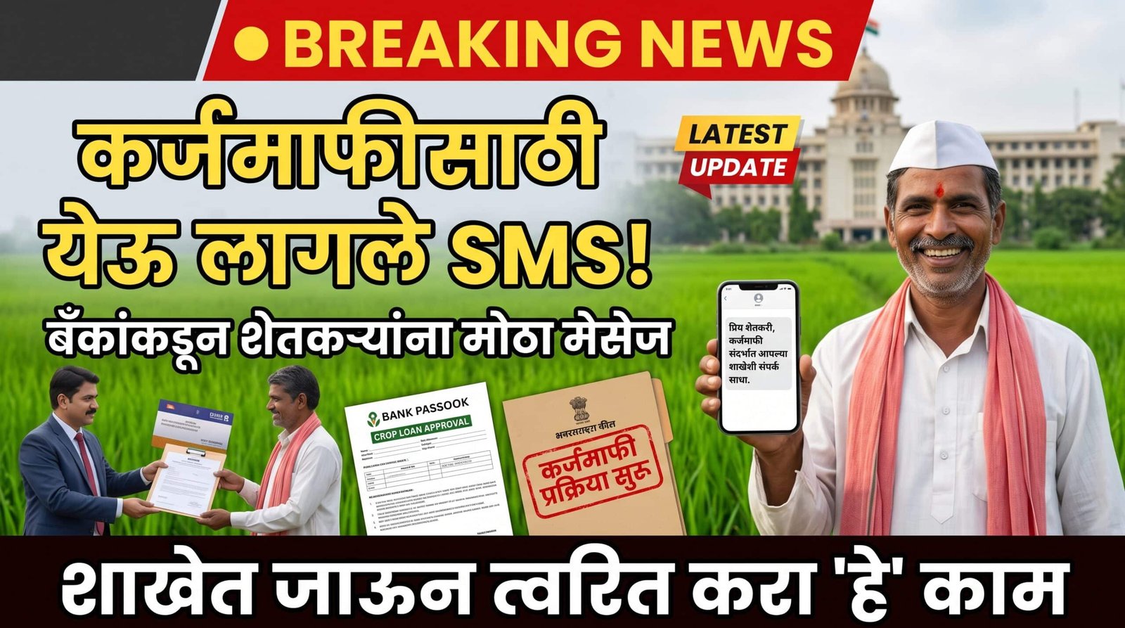 Image for Karj mafi Message कर्जमाफीसाठी शेतकऱ्यांना बँकांकडून येऊ लागले SMS! मेसेज आल्यावर लगेच करा 'हे' काम