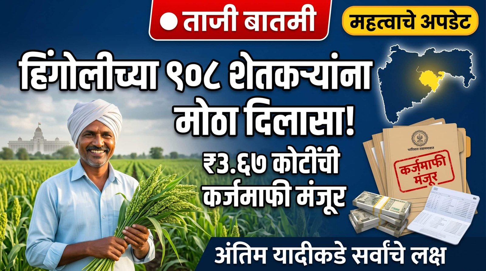 Karjmafi 2026 Hingoli - हिंगोली जिल्ह्यातील 908 शेतकऱ्यांसाठी ₹3.67 कोटींची कर्जमाफी मंजूर, अंतिम यादी आणि District Wise माहिती