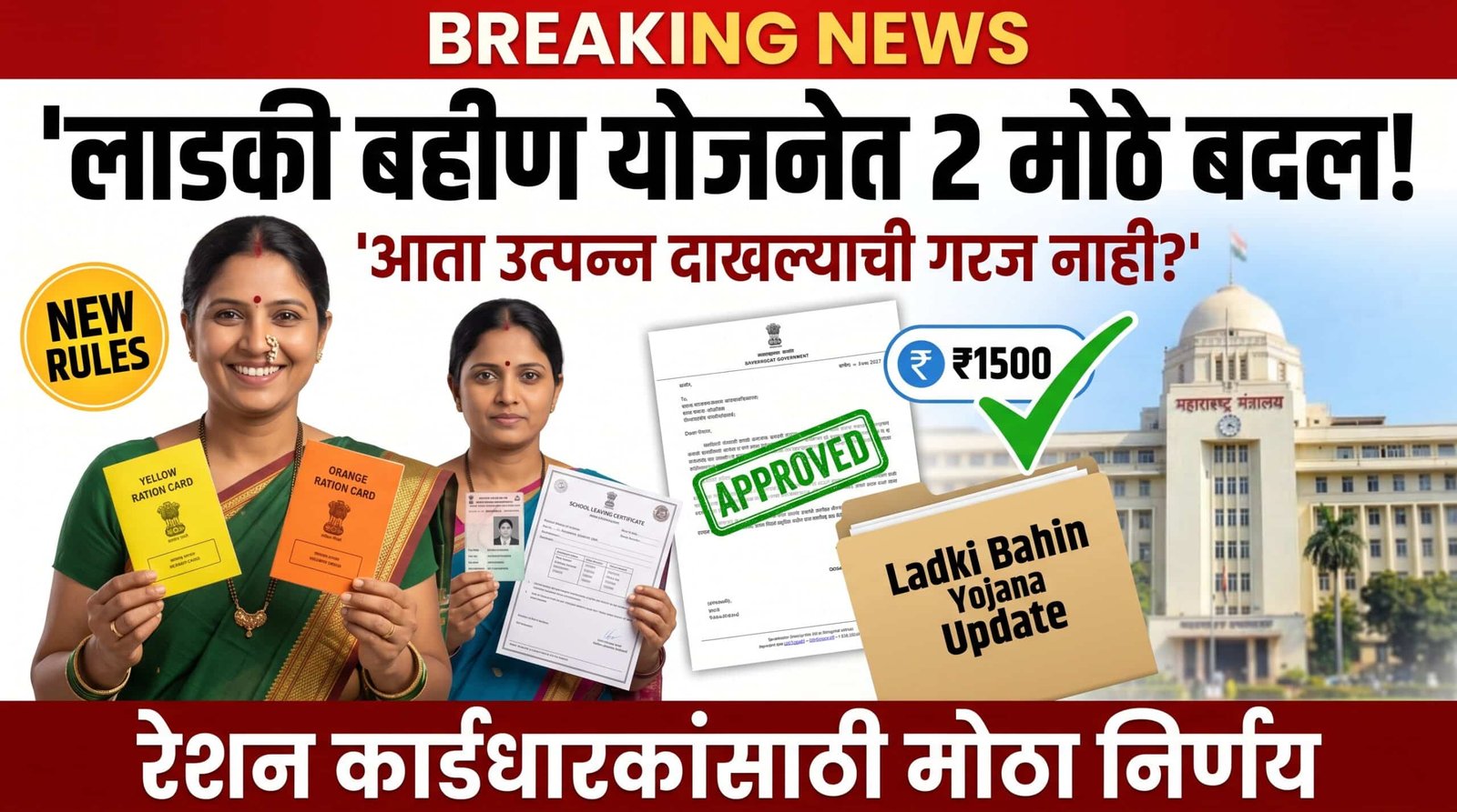 Image for Ladki Bahin Yojana Update : लाडकी बहीण योजनेत मोठा बदल! आता 'या' दोन कागदपत्रांमुळे लाखो महिलांना मोठा दिलासा