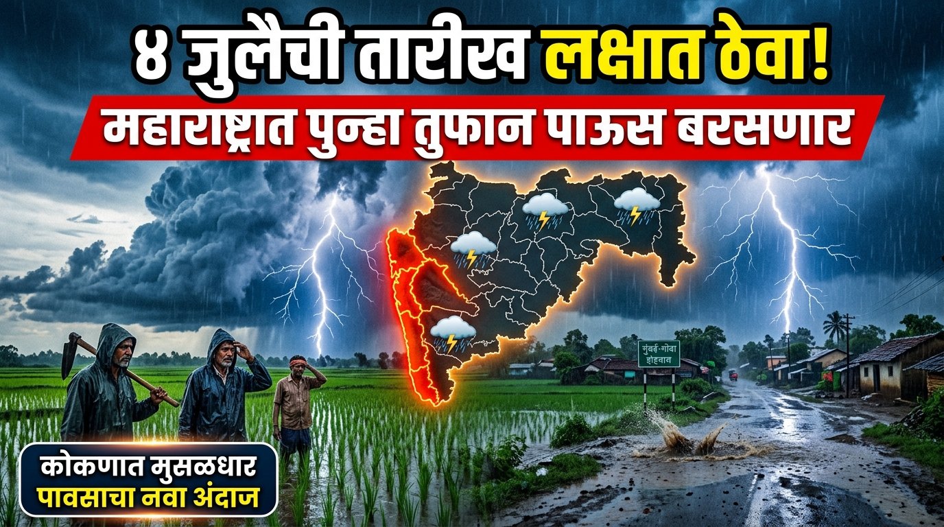 4 जुलैची तारीख लक्षात ठेवा! महाराष्ट्रात पुन्हा तुफान पाऊस बरसणार; हवामान विभागाचा नवा अंदाज