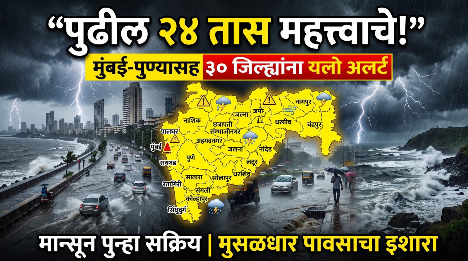 पावसाने पुन्हा जोर पकडला! पुढील 24 तास महत्त्वाचे; मुंबई, पुण्यासह 30 जिल्ह्यांना यलो अलर्ट