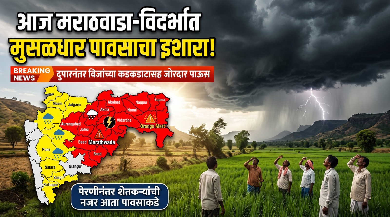 आज मराठवाडा आणि विदर्भात मुसळधार पावसाचा इशारा