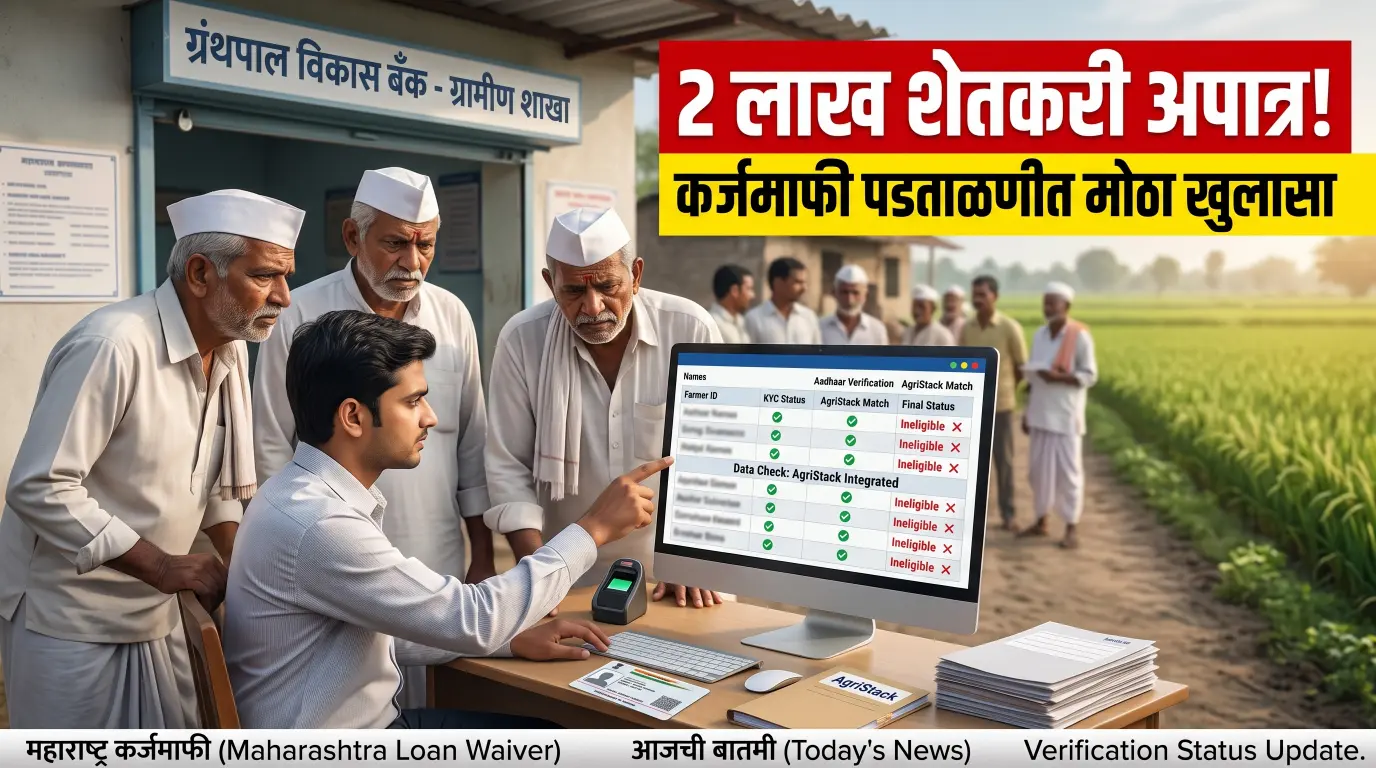 महाराष्ट्र कर्जमाफी 2026 पडताळणीमध्ये 2 लाख शेतकरी अपात्र आणि 17 लाख पात्र ठरल्याची माहिती पाहणारे महाराष्ट्रातील शेतकरी
