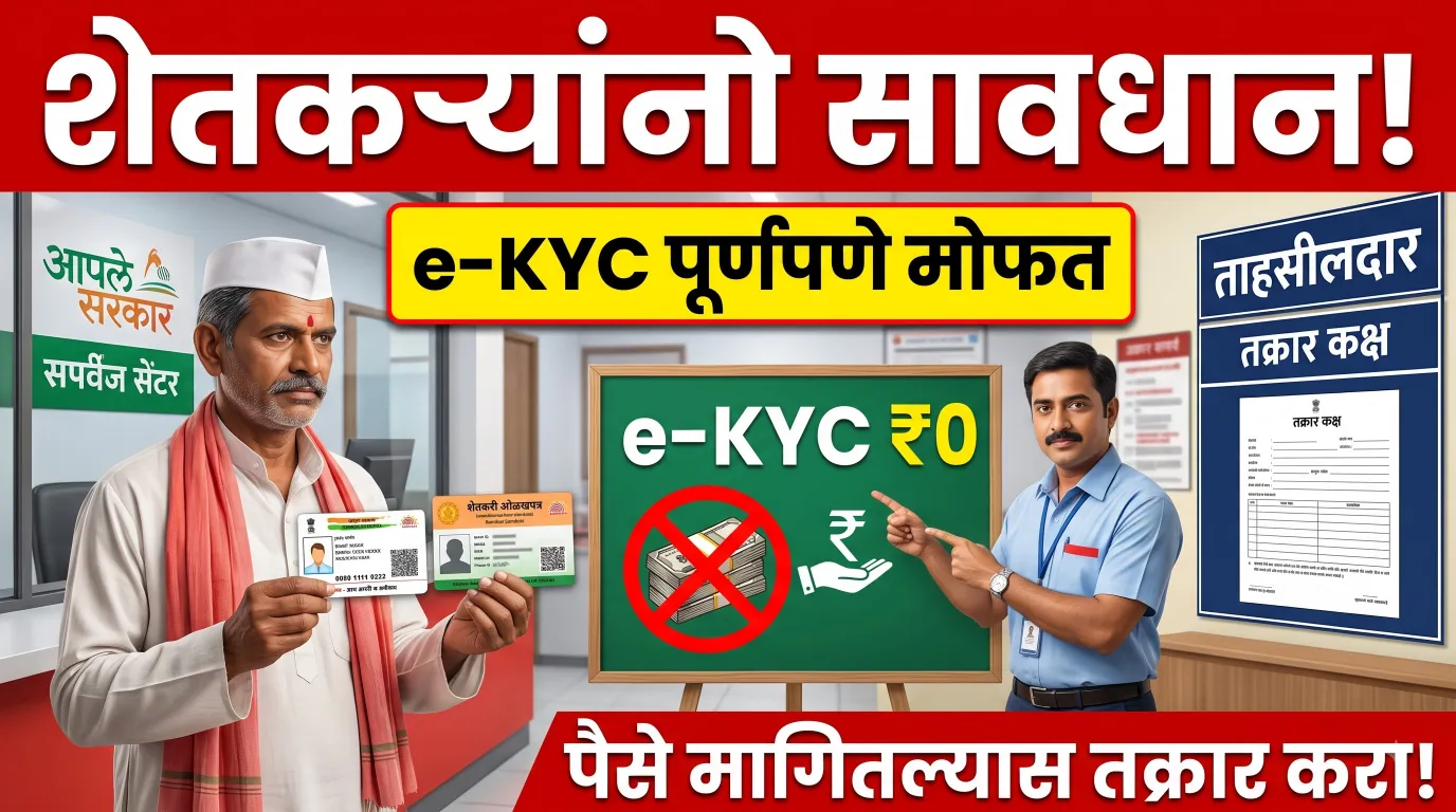 कर्जमाफी e-KYC मोफत आहे शुल्क घेऊ नका मराठी