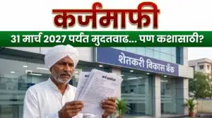 कर्जमाफीसाठी 31 मार्च 2027 पर्यंत OTS मुदतवाढ आणि ₹2 लाखांपर्यंत कर्जमाफीबाबत माहिती दर्शविणारे प्रतीकात्मक चित्र