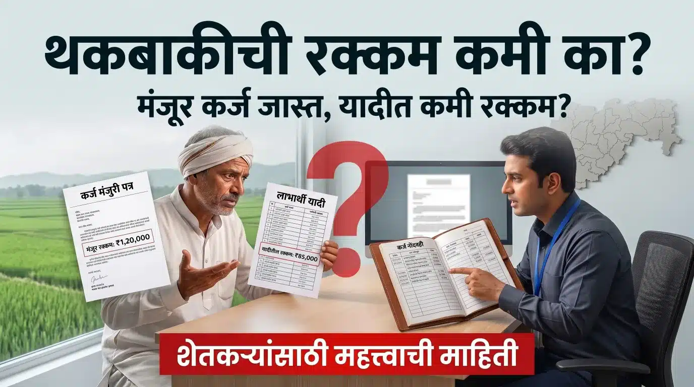 image for कर्जमाफी यादीत थकबाकीची रक्कम कमी का दिसते? मंजूर कर्ज जास्त असतानाही कारण जाणून घ्या