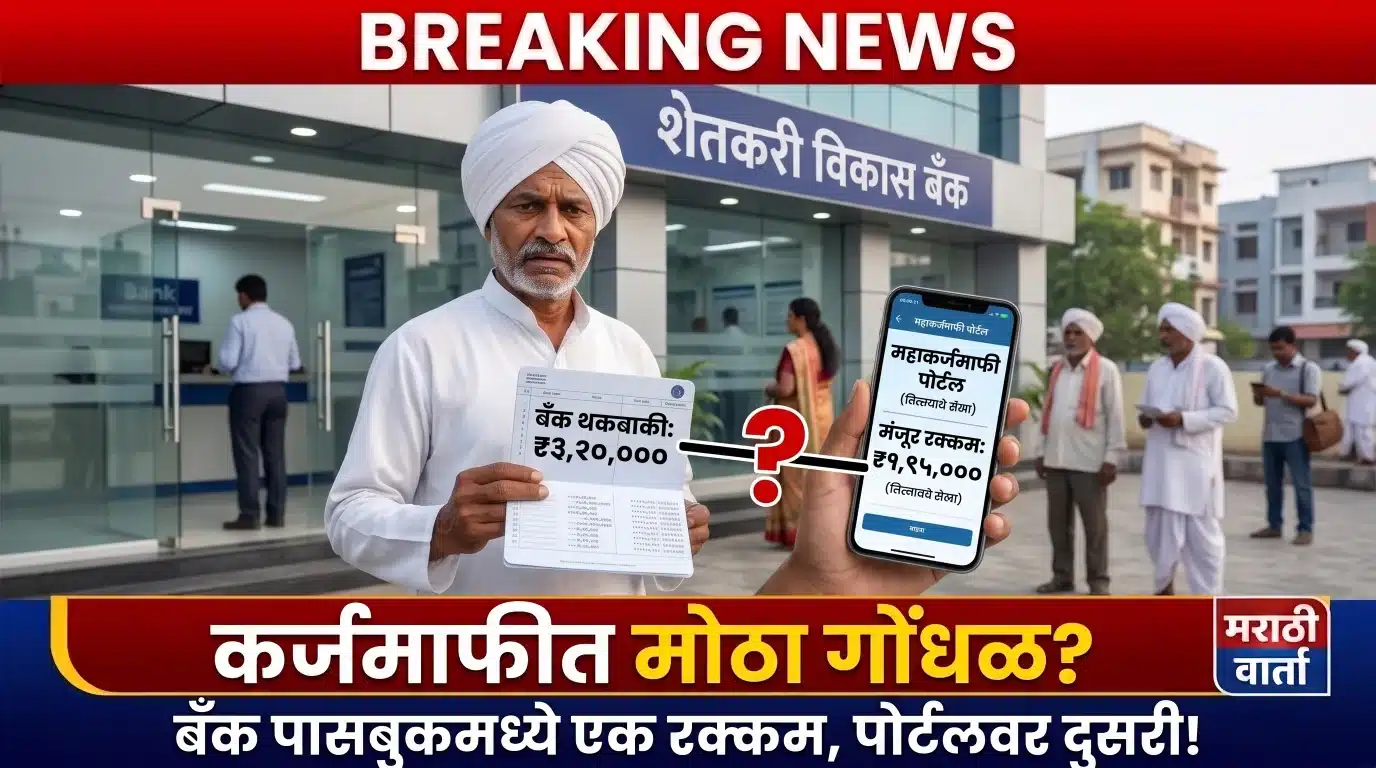 कर्जमाफी पोर्टलवर बँक पासबुकपेक्षा कमी रक्कम दिसत असल्याच्या मुद्द्यावरून शिवसेना आमदार कैलास पाटील यांनी सरकारकडे खुलाशाची मागणी केल्याचे दर्शविणारे प्रतीकात्मक चित्र
