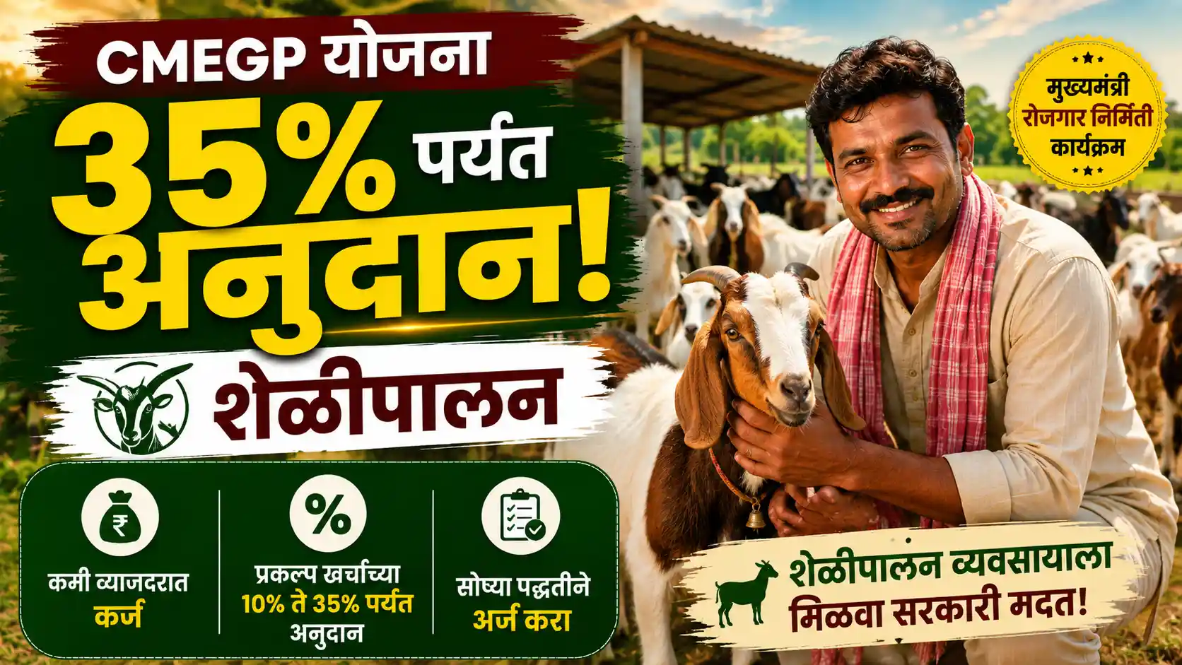 CMEGP yojana शेळीपालन व्यवसायासाठी 35 टक्के पर्यंत अनुदान आणि कर्ज