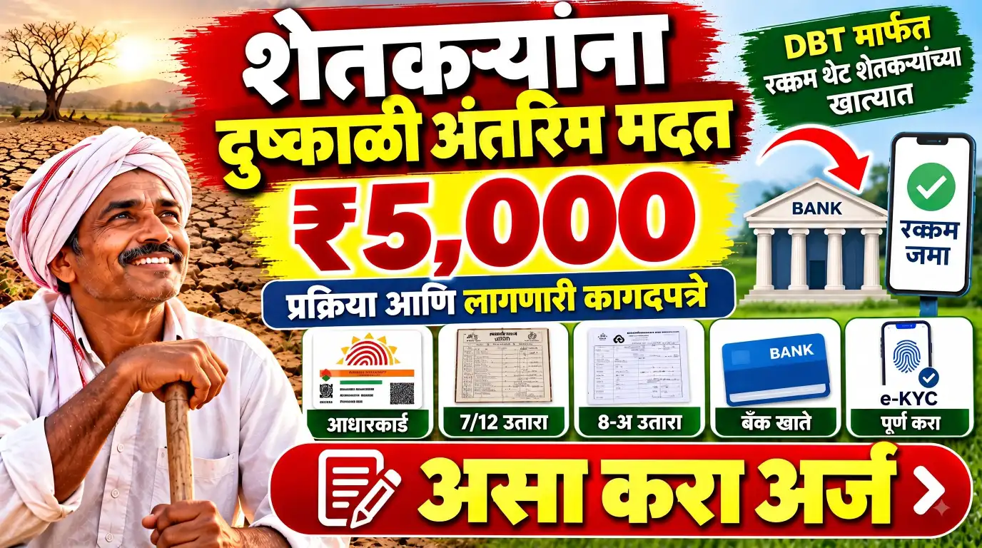 शेतकऱ्यांना ₹5,000 दुष्काळी मदत; असा करा अर्ज, कागदपत्रांची यादी पाहा