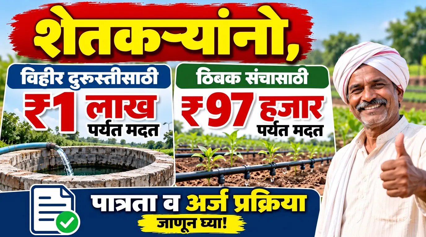 विहीर दुरुस्तीसाठी ₹1 लाख, तर ठिबक संचासाठी ₹97 हजारांपर्यंत अनुदान; पात्रता आणि अर्ज प्रक्रिया जाणून घ्या