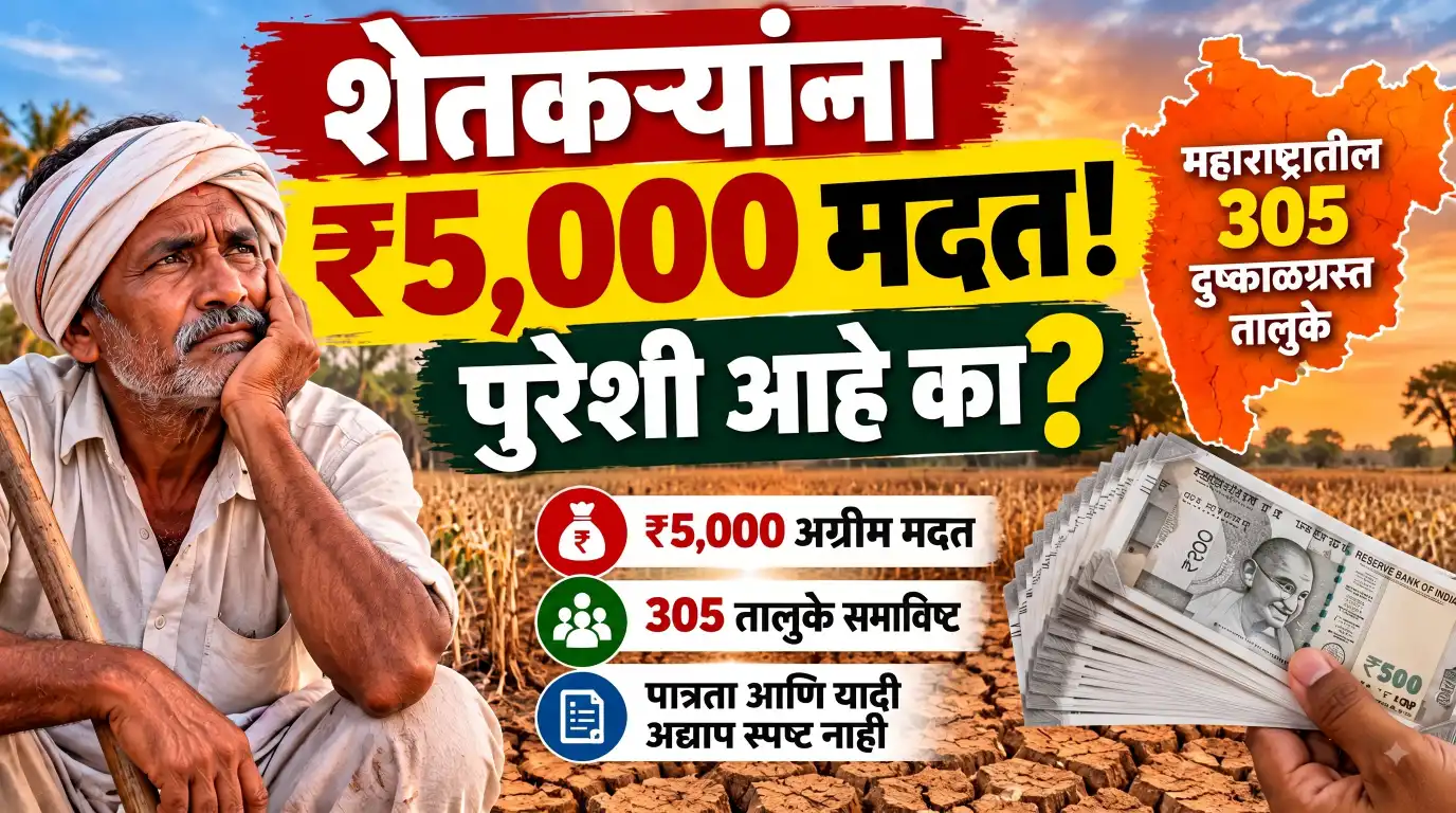 शेतकऱ्यांना ₹5,000 दुष्काळ मदत पुरेशी आहे का? 305 तालुक्यांतील शेतकऱ्यांची नाराजी!